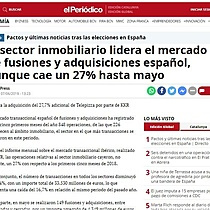 El sector inmobiliario lidera el mercado de fusiones y adquisiciones espaol, aunque cae un 27% hasta mayo